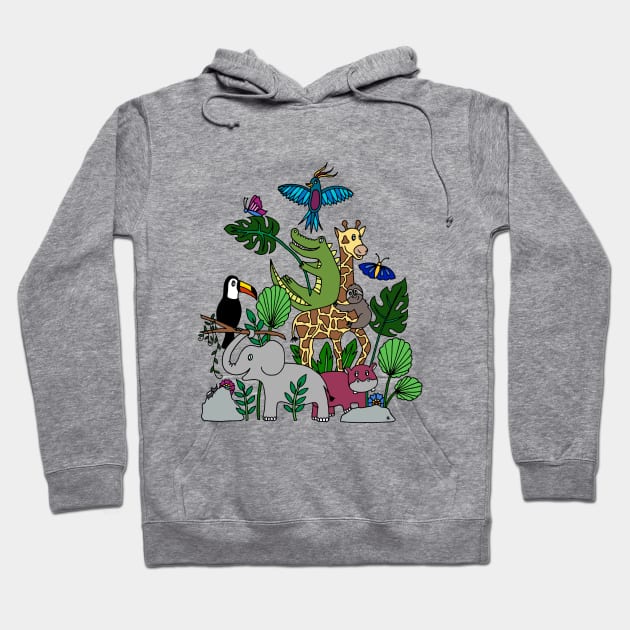 Jungle Animals Pileup Hoodie by HLeslie Design